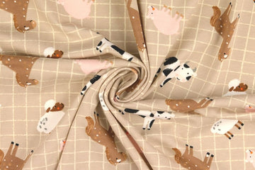 Restmenge 73 cm Jersey Bauernhoftiere, beige